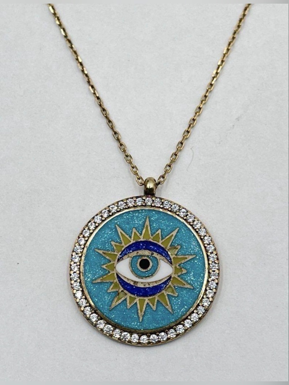 ATI 925 Sterling Silver Gold Vermeil Evil Eye CZ Enamel Necklace Turkey